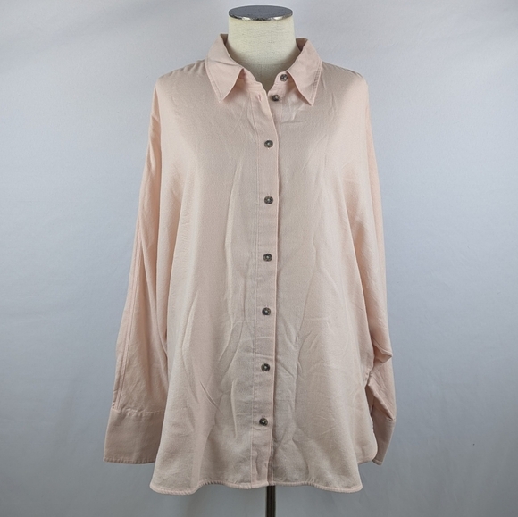 Madewell Tops - Madewell Heathered Flannel Shirt Button Down Long Dolman Sleeves XL Pink NWT